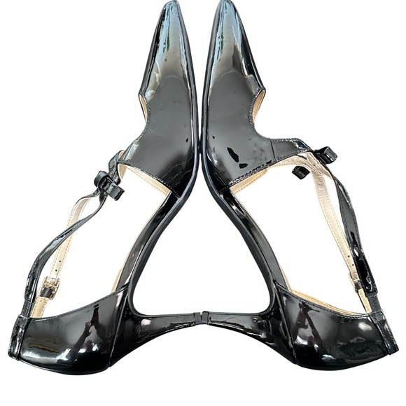 Bandolino Black Patent T-Strap Bow Pumps Womens Size 11M Pointed Stiletto Heels - Picture 4 of 13